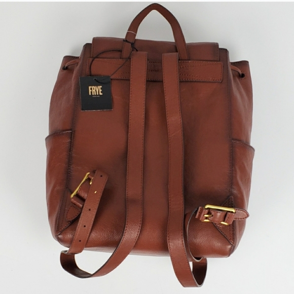NWT FRYE Olivia Large Backpack Cognac Drawstring - Picture 6 of 8
